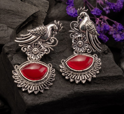 YOGINI JEWELS Royal Peacock Stone Earrings Moonstone Brass Stud Earring