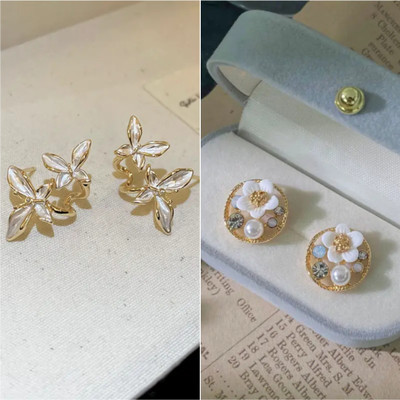 IEEP Pack of 2 Korean Earrings Combo for Women & Girls White Pearl & Butterfly Studs Alloy Stud Earring