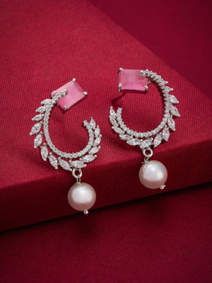 Kushal's Fashion Jewellery Pink Rhodium-Plated Party Zircon Stud Earrings Zircon Copper Stud Earring