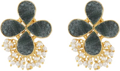 Teejh Arisha Green Stone and Pearl Alloy Earring Set