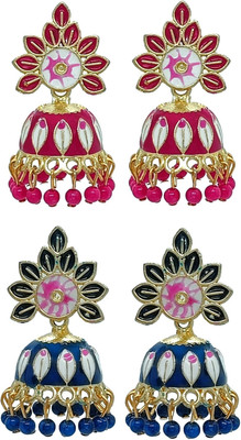 alysa Gold Plated Meenakari Traditional Temple Jhumka/Jhumki Earring(Combo Pack of 2) Alloy Jhumki Earring