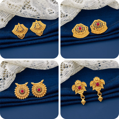 LaChoiceIt Pack of 4 Pair Traditional Gold Pleted Earring Collection Brass Earring Set