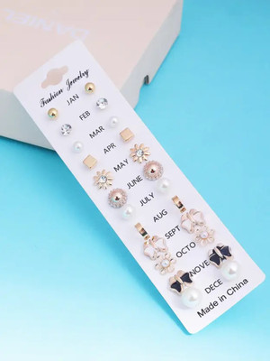 Zaphariq 12 pair combo set Zircon Blac/Pearl Brass/Stone Stud Earring Alloy Stud Earring