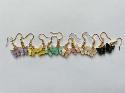 Jeps Beautiful acrylic colorful handmade butterfly earrings gold plated hooks Brass Drops & Danglers