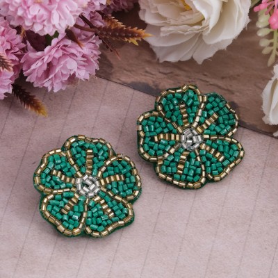 University Trendz Handmade Green Floral-Beaded Stud Earrings For Women/Girl's Beads Alloy Stud Earring