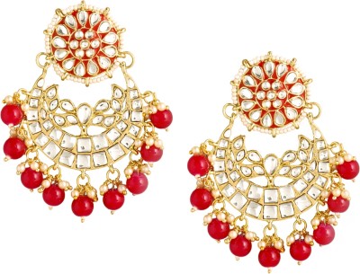 Kairangi Gold Plated Classic Meenakari Design Beads Chand Bali Dangle Earrings Brass Chandbali Earring