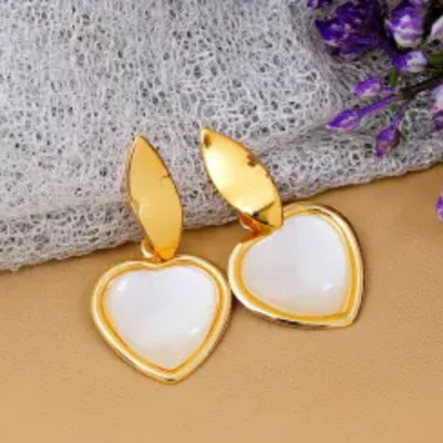 Tiijori Korean Earrings For Women & Girls /Heart Shape Golden Stud Earring Alloy, Gold Stud Earring