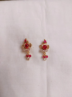 kurdekars divuu red and white stones fitted earring 152 Copper Stud Earring