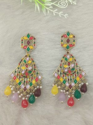 HHJEWELRY MENDI GOLD TRANDING BOLLYWOOD STYLE DROP & DANGLERS EARRING FOR GIRLS & WOMEN Diamond, Pearl Brass Drops & Danglers
