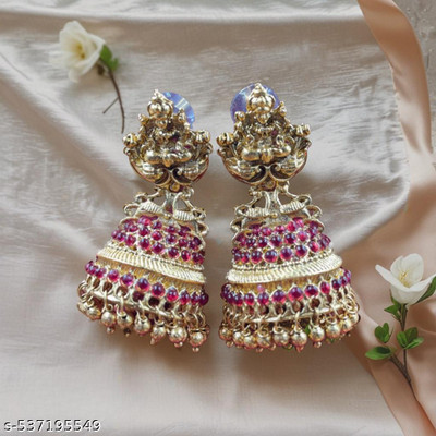 CFJ CFJ South Indian Laxmi Design Alloy Jhumki Earring Pearl Alloy Jhumki Earring