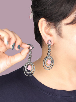 Arti creations Party Wear Korean Black Plated Pearl & Stone Beaded Long Earrings Cubic Zirconia Alloy, Stone Drops & Danglers, Tassel Earring