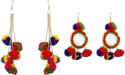 FashMade FK-Multicolor Pompom & Mirror Pompom Fabric Drops & Danglers