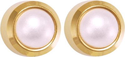 STUDEX 3MM White Pearl Bezel 24K Pure Gold Plated Metal Stud Earring