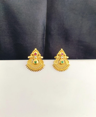 Kowsalya Gold Covering WOMEN STUD Ruby, Emerald, Diamond Brass Stud Earring