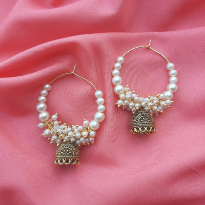 HOPMEE Golden Beads Round Loop Earrings Beads Brass Huggie Earring