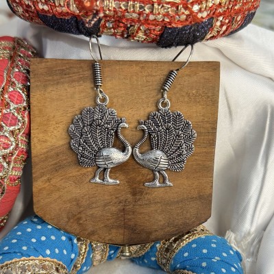 Surki Silver oxidise peacock earring for women and men German Silver Earring Set