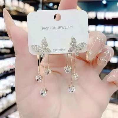 Exotique Korean Style Stone Decor Butterfly Shaped Earrings Alloy Rhinestone Studs, Drops & Danglers