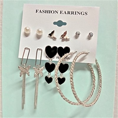CHARMING Top Selling Earring Combo set Pack Of 6 Pairs Crystal, Pearl Stainless Steel Drops & Danglers, Chandbali Earring, Earring Set, Stud Earring