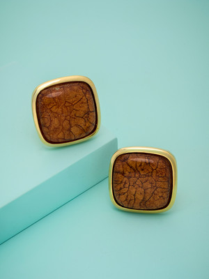 Kushal's Fashion Jewellery Brown Gold-Plated Party Trendy Zircon Stud Earrings Zircon Copper Stud Earring