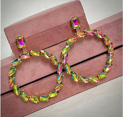 Tiijori Big Stone Circle Partywear Alloy Hoop Earrings Crystal Stone, Crystal, Alloy Stud Earring