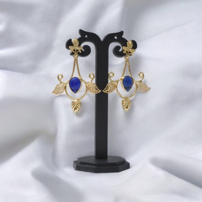 JHUMKARANI Leaf Shape Earrings 18k Gold Plated with Monalisa Stone Brass Jhumki Earring