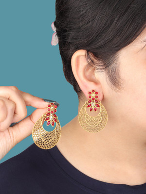 Arti creations Stylish Gold Plated Green Kundan Studded Drop Danglers Chandbali Earrings Cubic Zirconia Brass Drops & Danglers, Chandbali Earring