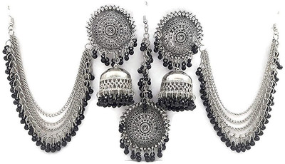 COSMODUST Oxidised Silver Bahubali Mangtika Earring Set for Girl & Women Beads German Silver Earring Set
