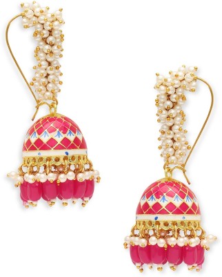 Oomph Rani Pink Meenakari Enamel Pearls Ethnic Jhumka Earrings Pearl, Mother of Pearl Alloy Jhumki Earring