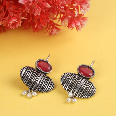 Pujvi Ox Maroon New Design Stone earring Alloy Earring Set