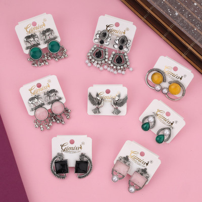 Janki Creation Korean Beautiful Unique Design Stylish Multicolor Onyx Alloy Chandbali Earring, Drops & Danglers, Jhumki Earring, Stud Earring