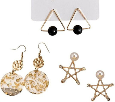 Kotak Pearl Earrings For Women & Girls- Elegant Geometric Fashion Jewelry-(Pack of 3), Alloy Earring Set