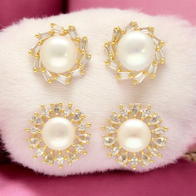 Sri Jagdamba Pearls Caralin Pearl Earrings Pack 2 Pearl Alloy Stud Earring