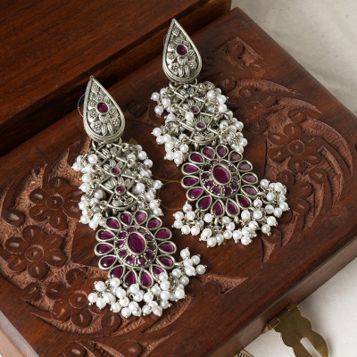Teejh Shaishunaga Silver Oxidised Ruby Alloy Drops & Danglers
