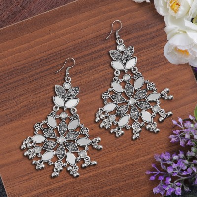 Jewelgenics Oxidised Silver Mirror Dangler Earrings Alloy Drops & Danglers