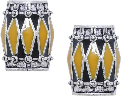 Voylla Taal Mridang Dholki Enamel Oxidised Silver Brass Stud Earring