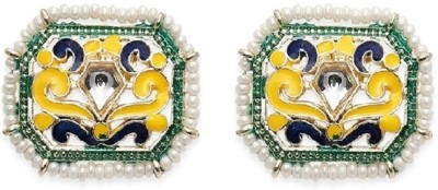 fabula Yellow Meenakari Enamel Stud Earrings - Rectangle Indo-Western Design Beads, Crystal Alloy Stud Earring