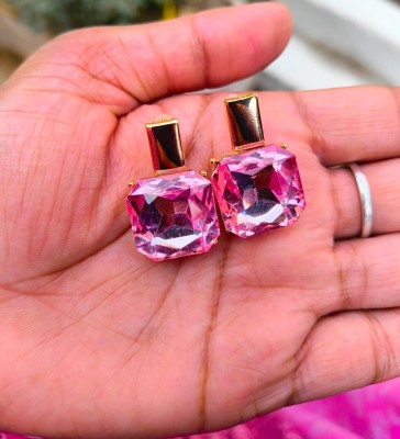 RUPELO stone earring with pink american diamond Crystal, Diamond Alloy Drops & Danglers, Stud Earring