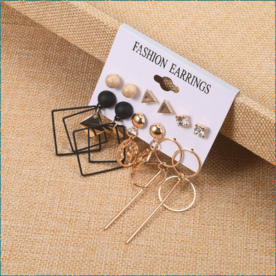 Daliva Combo of 6 Pair Golden Stone Stud/Earth Geometric Drop Earrings For Women Cubic Zirconia Alloy Drops & Danglers