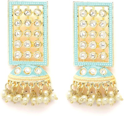 Karatcart Gold Plated Light Blue Meena Pearl Kundan Drop Earrings for Women Alloy Drops & Danglers