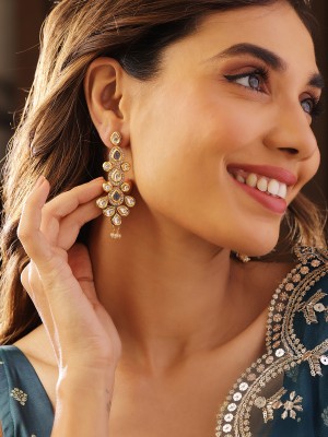 Priyaasi Floral Kundan Drop Style Gold Plated Push back Earrings Brass Drops & Danglers