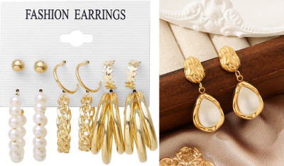 Celestria Korean Earrings Set of 6 pair of earrings Alloy Stud Earring, Hoop Earring, Drops & Danglers