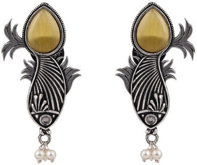 Velvet Jewelz OX Stone Fish Design Women Yellow Earring Alloy Stud Earring