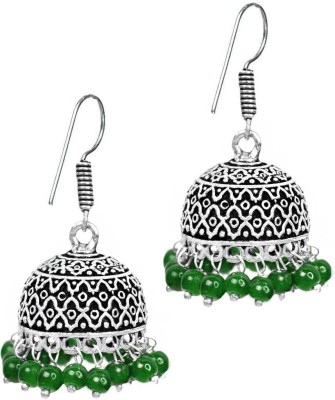 Ruhi German Silver Oxidised Jhumki Afgani Pearl Drop Earring Beads German Silver, Alloy Jhumki Earring, Earring Set