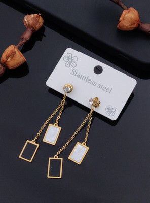 Shree Enterprise Rectangle Layer Shape Beautiful Plug Earring-Black&White Alloy Plug Earring