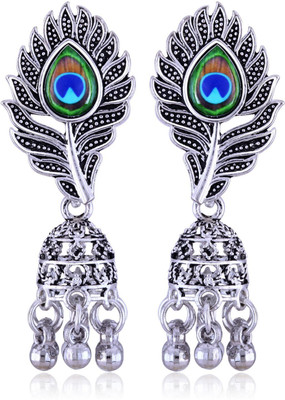VIGHNAHARTA Oxidised Silver Elite Colorful Earring for Women and Girls German Silver Jhumki Earring