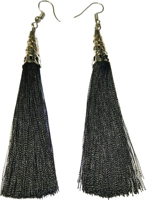 La Belleza Long Silk Silken Thread Tassel Earring (Black) Alloy Tassel Earring