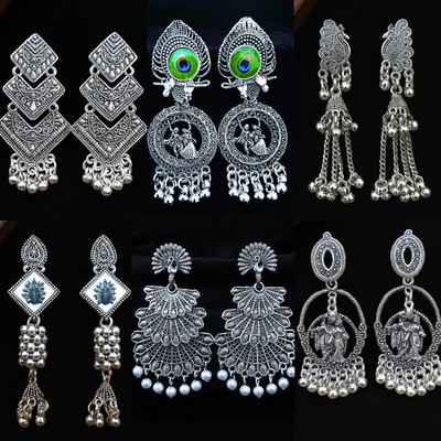 ANNORA INTERNATIONAL Pack of 6 Traditional Oxidised Silver Earrings Combo for Women & Girls Alloy Jhumki Earring, Drops & Danglers