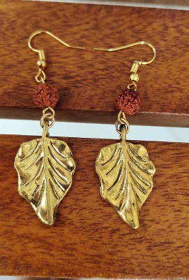 finestdeal Gold Tone Leaf With Rudrakasha Earrings For Women & Girls Metal Drops & Danglers