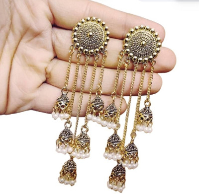 JMBW INTERNATIONAL 3 layer latkan golden Beads Alloy Jhumki Earring