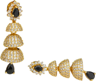 sukkanya Pair of Earrings for Women | Jhumka 3 Steps | Micro Gold Plated | AD CZ Diamond Brass Drops & Danglers, Earring Set, Jhumki Earring